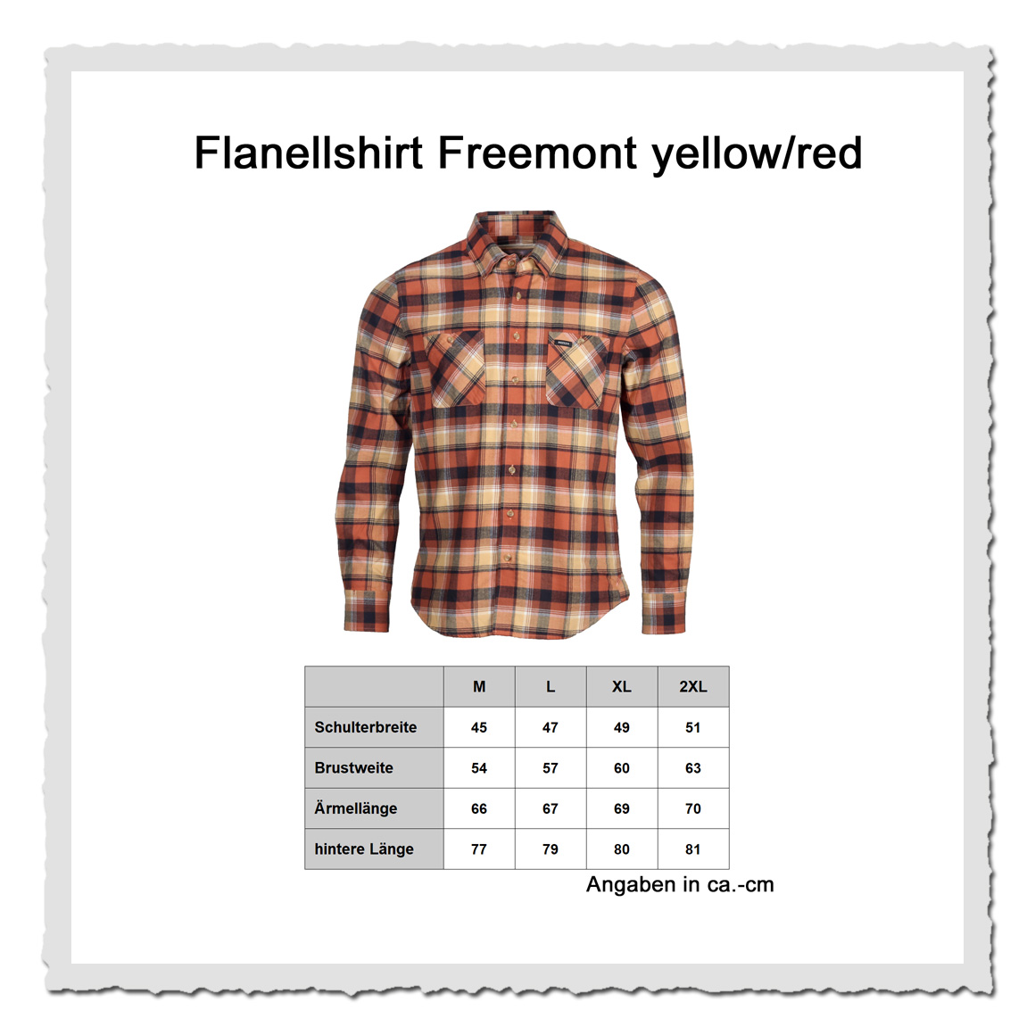 Masstabelle Flanellhemd Freemont von Rokker, kariertes Herrenhemd im klassischen Regular Fit